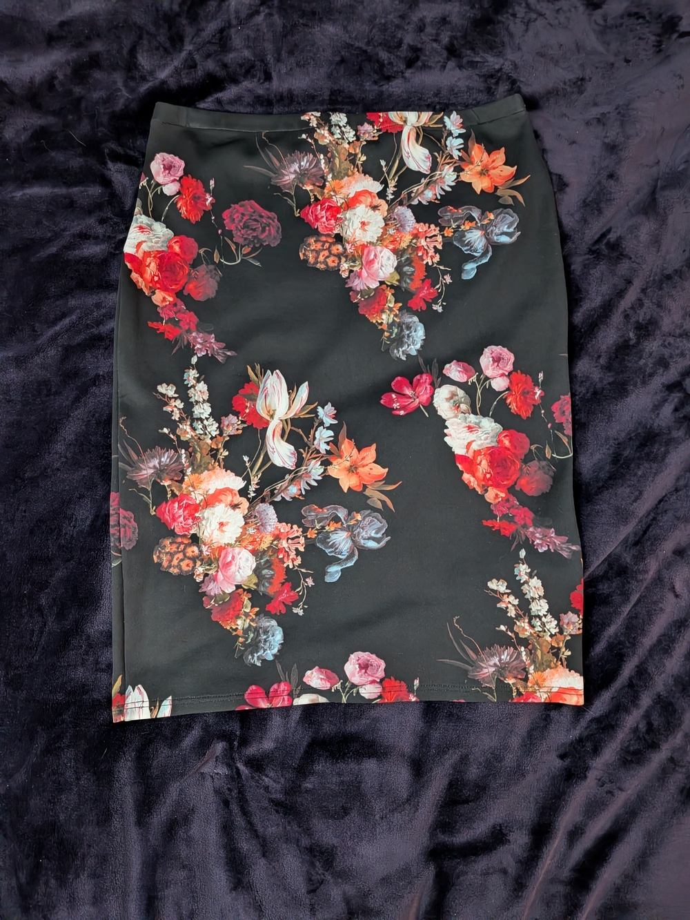 Black Floral Pencil Skirt with Vibrant Blooms